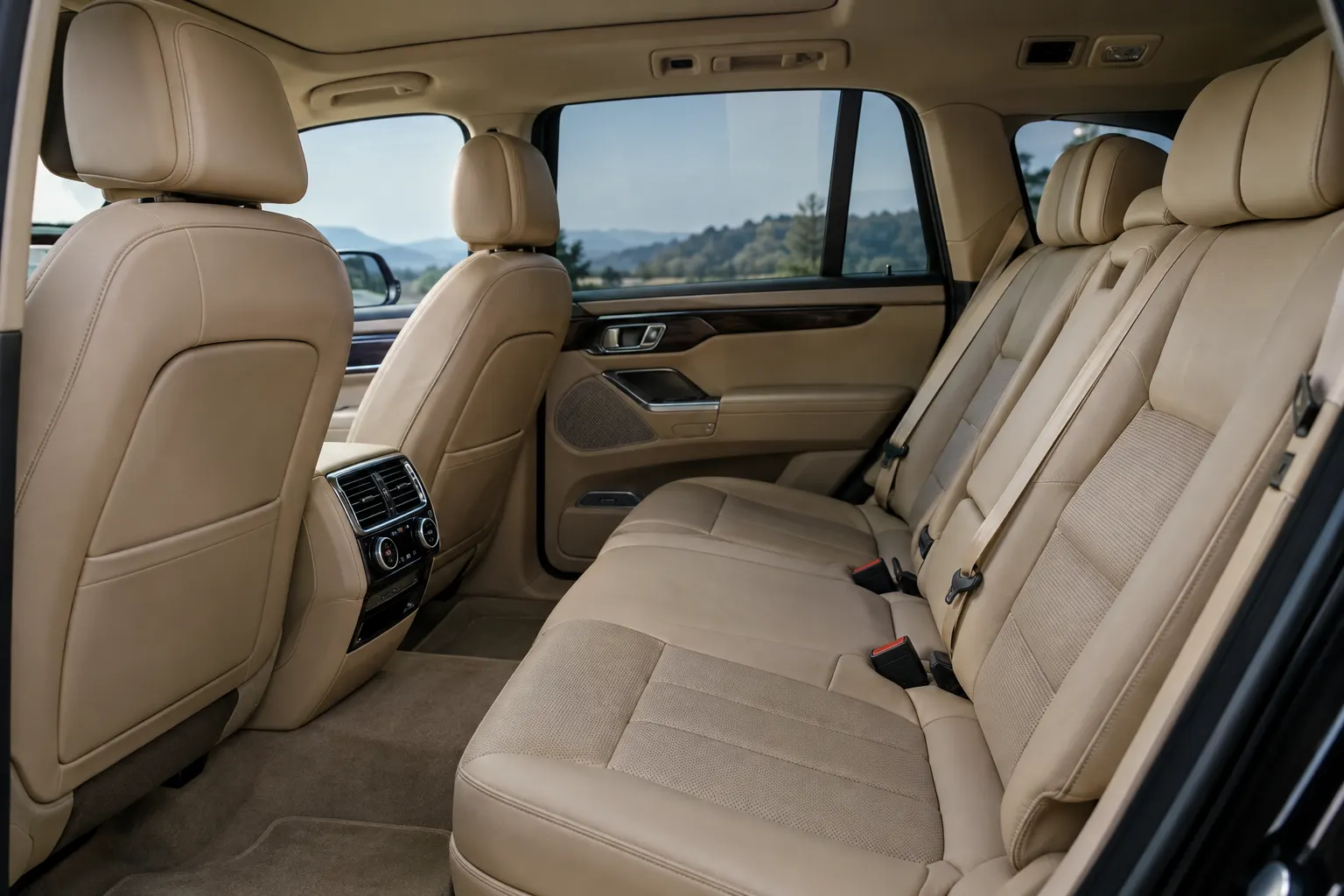 Spacious rear seating inside a climate-controlled SUV